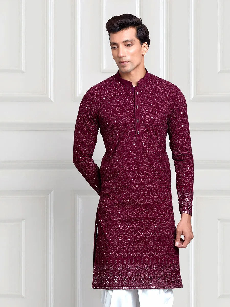 Trendy purple embroidery  Men Kurta pajama