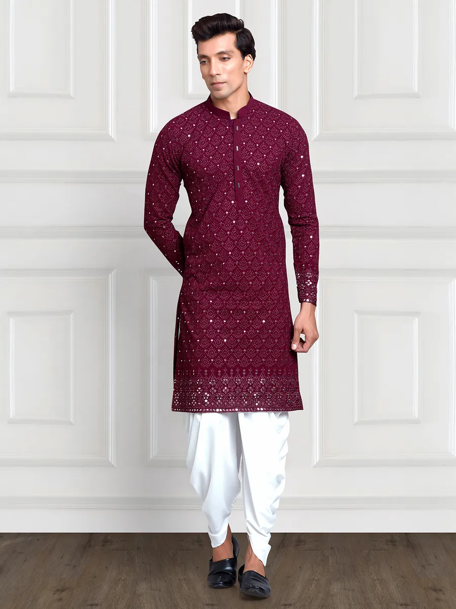 Trendy purple embroidery  Men Kurta pajama