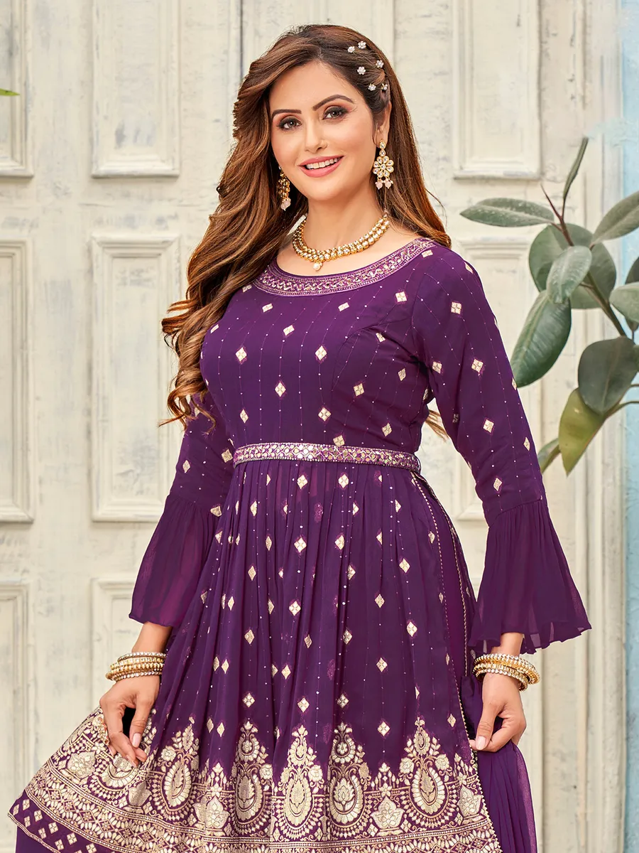 Trendy purple palazzo suit in georgette