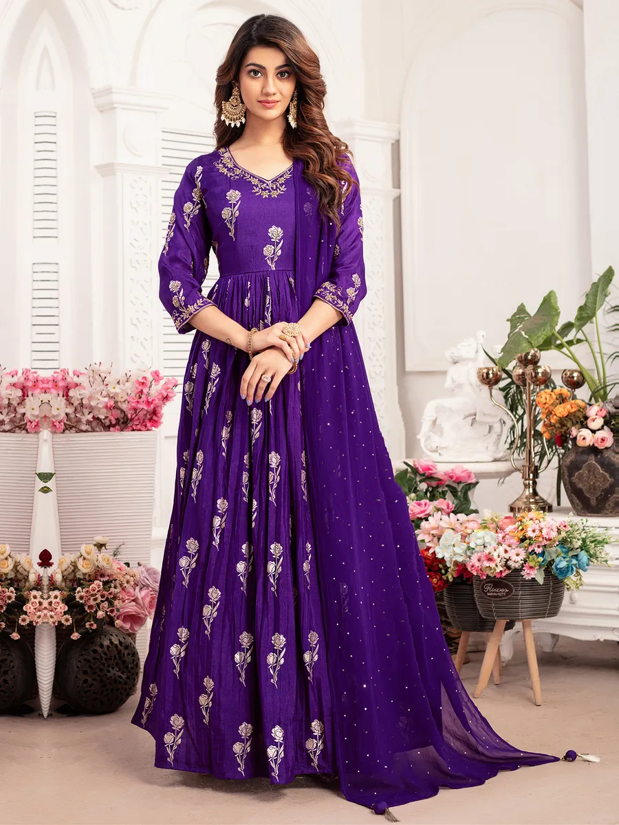 Trendy purple silk anarkali suit