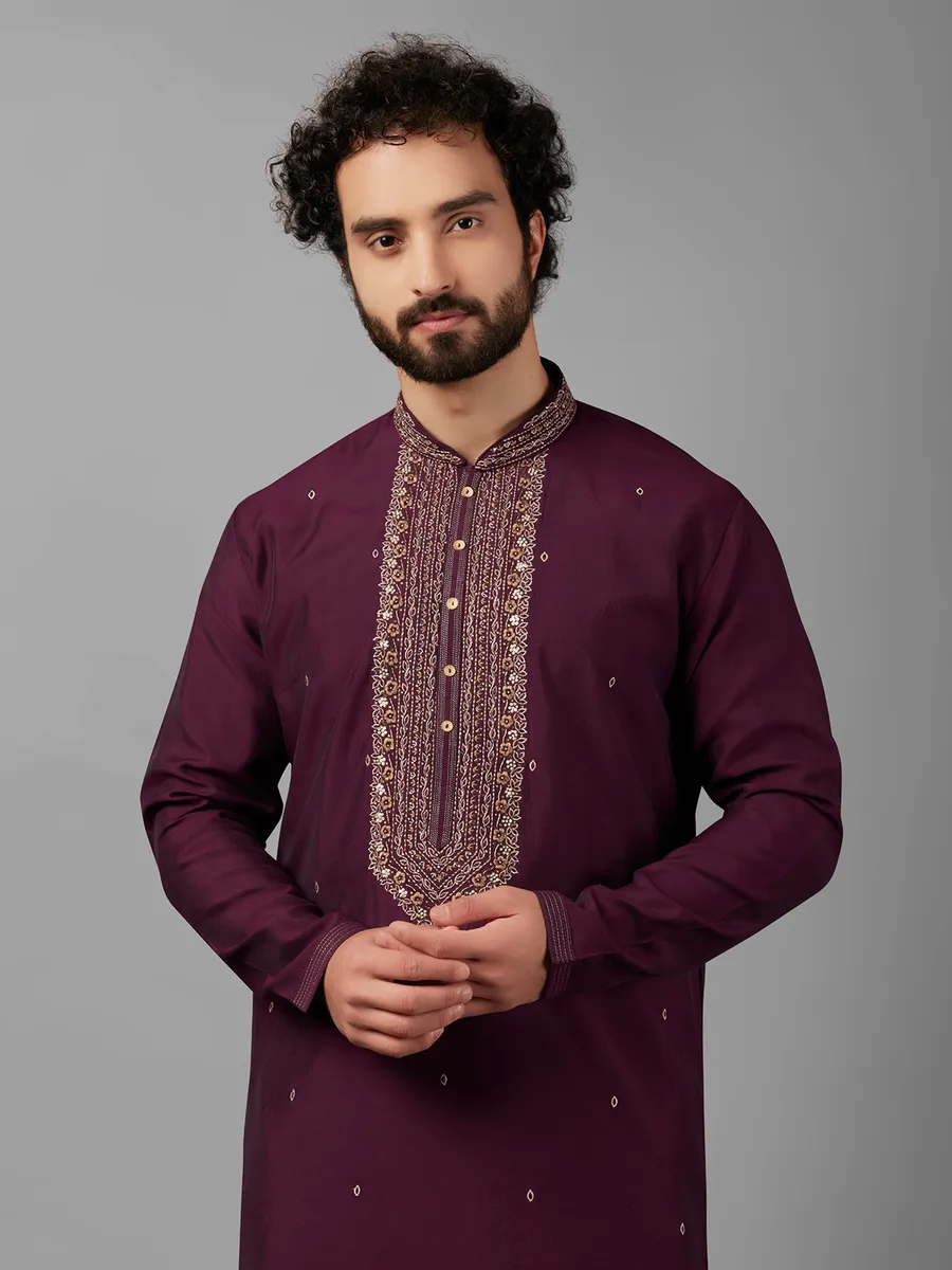 Trendy purple silk  Men Kurta pajama