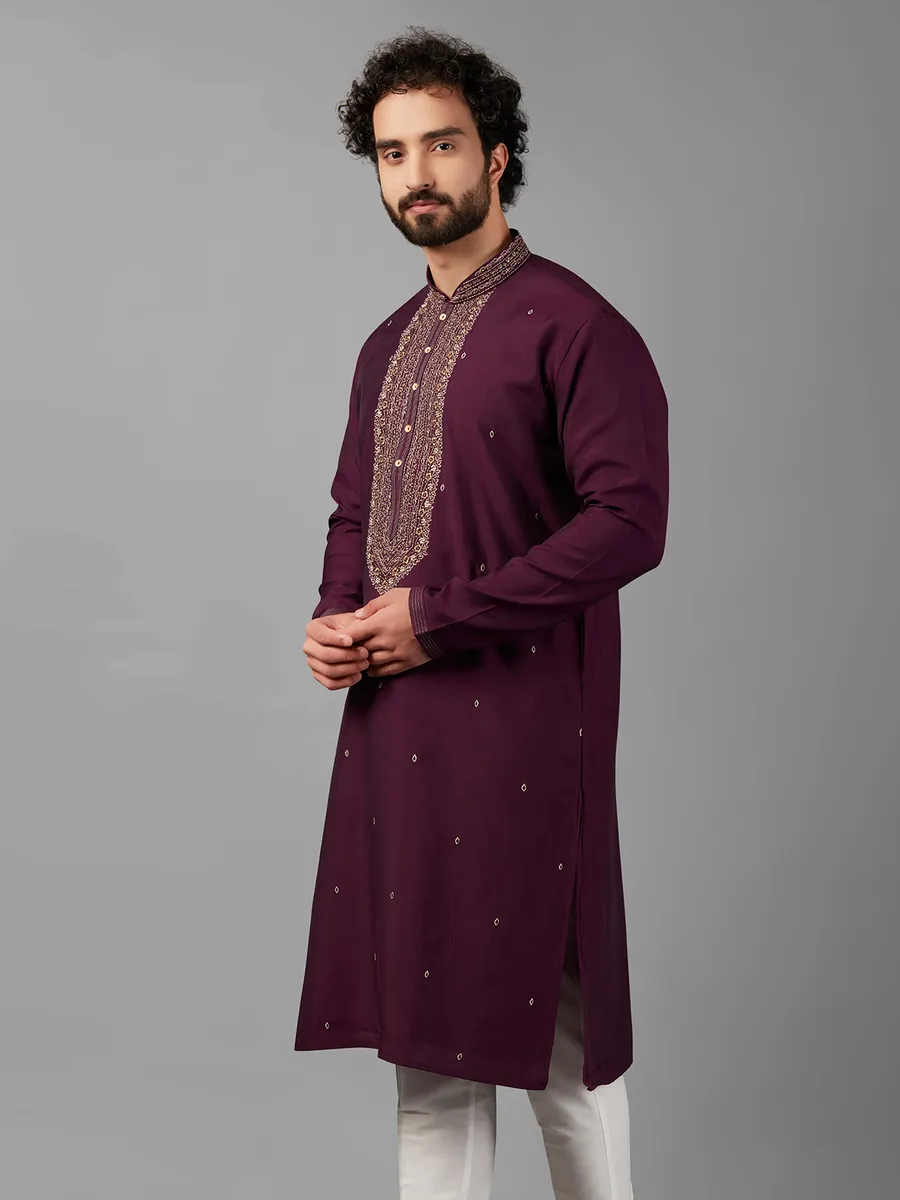 Trendy purple silk  Men Kurta pajama