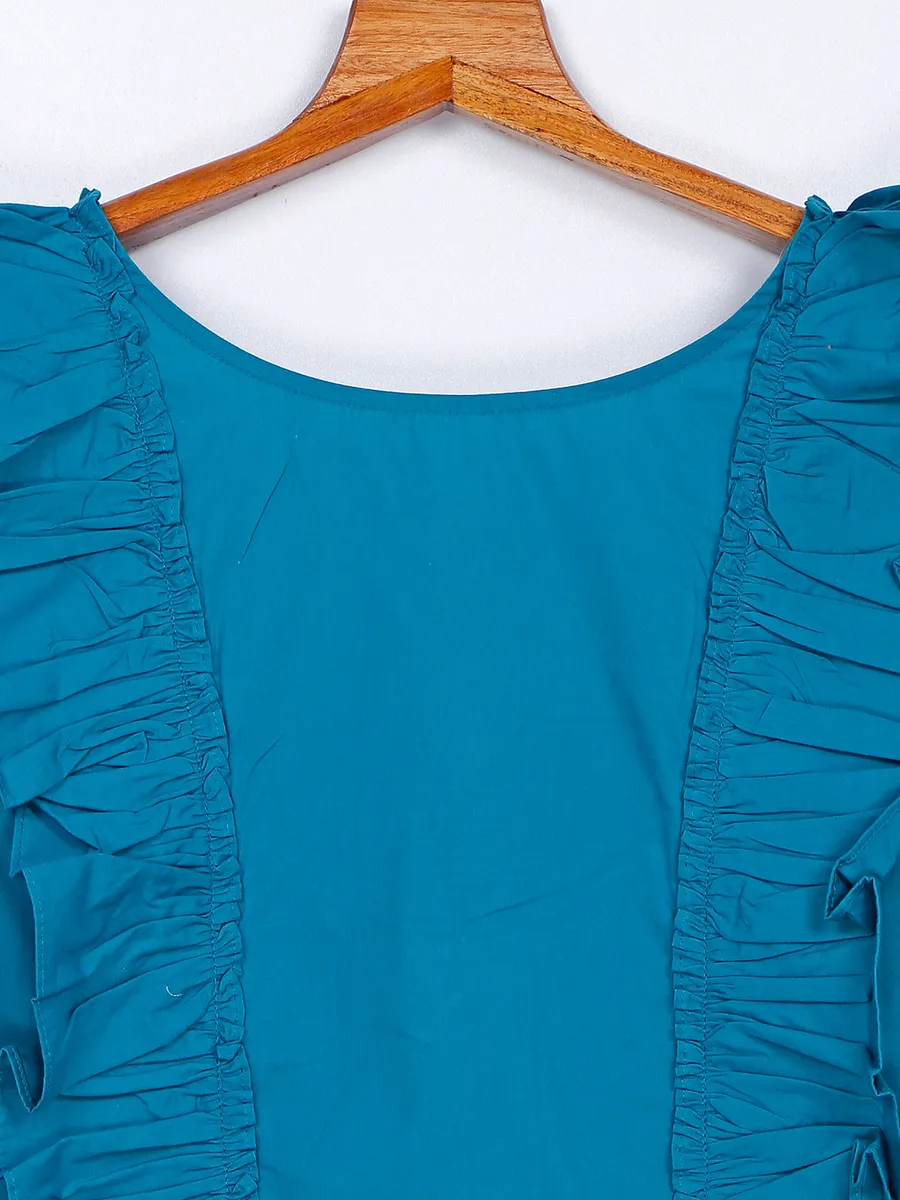 Trendy rama blue cotton top