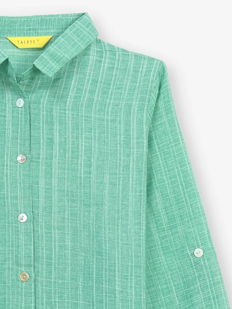 Trendy sea green cotton checks shirt