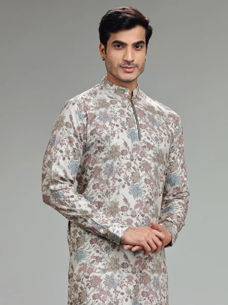 Trendy silk cream  Men Kurta pajama for festive