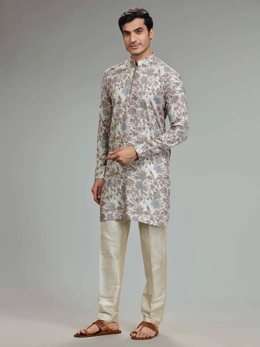 Trendy silk cream  Men Kurta pajama for festive