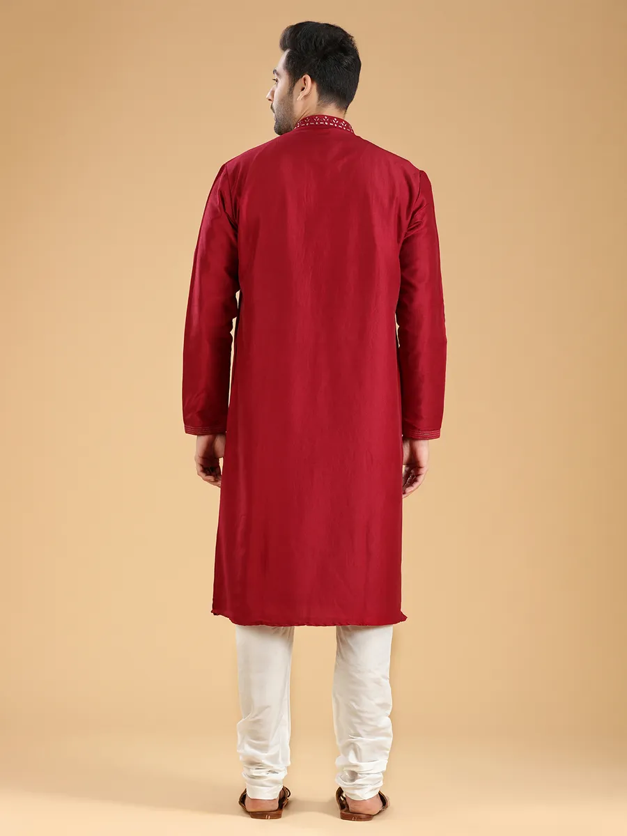 Trendy silk maroon kurta suit