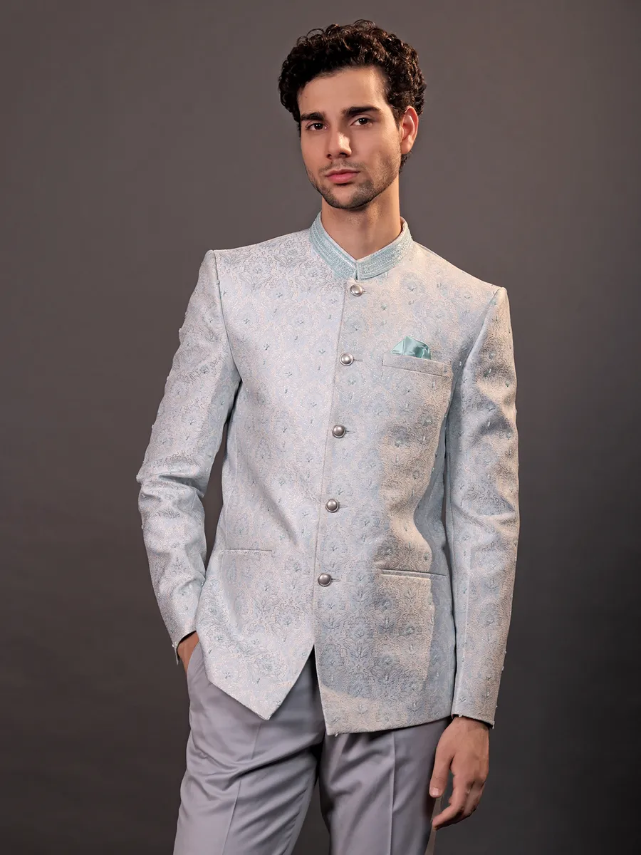 Trendy sky blue terry rayon jodhpuri suit