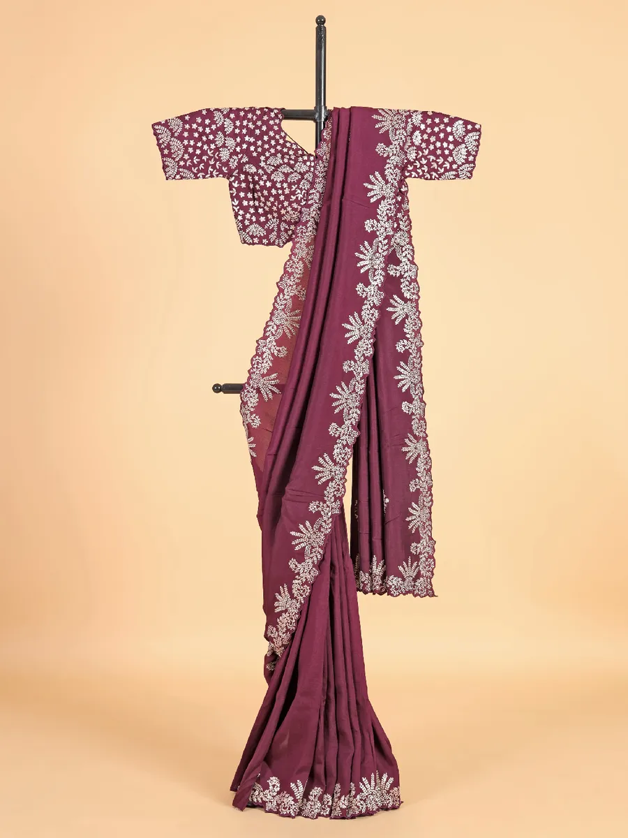 Trendy wine silk saree for festive