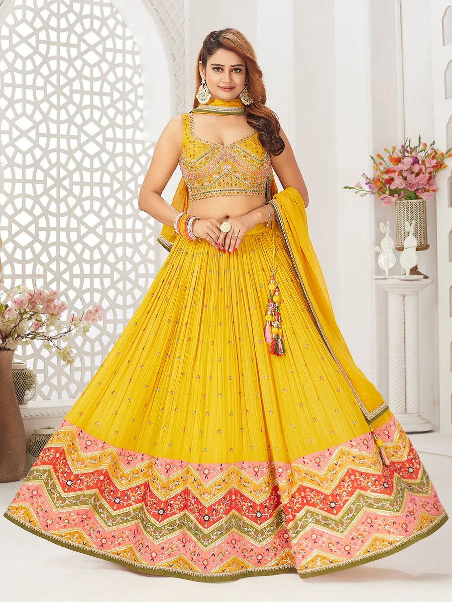 Trendy yellow lehenga choli with dupatta