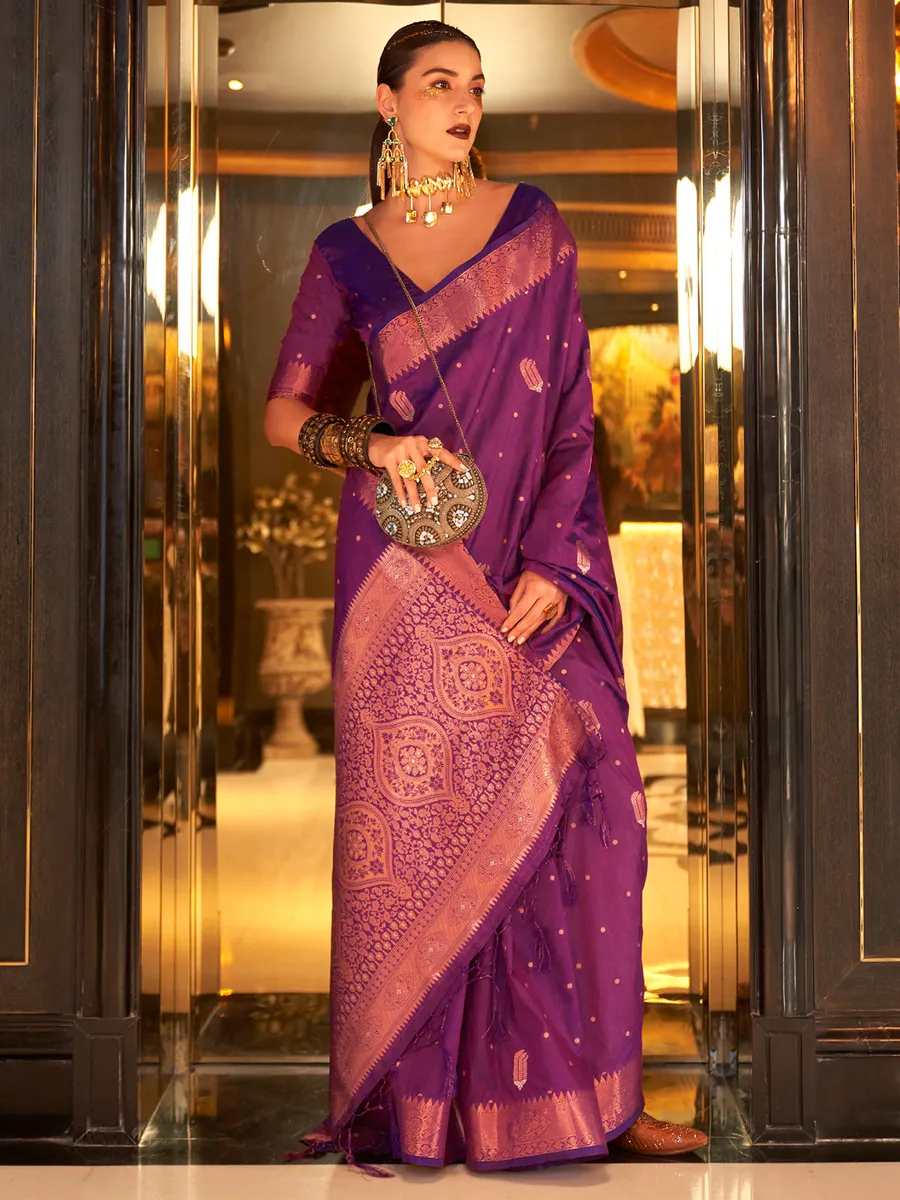Tusser silk zari weaving saree in purple