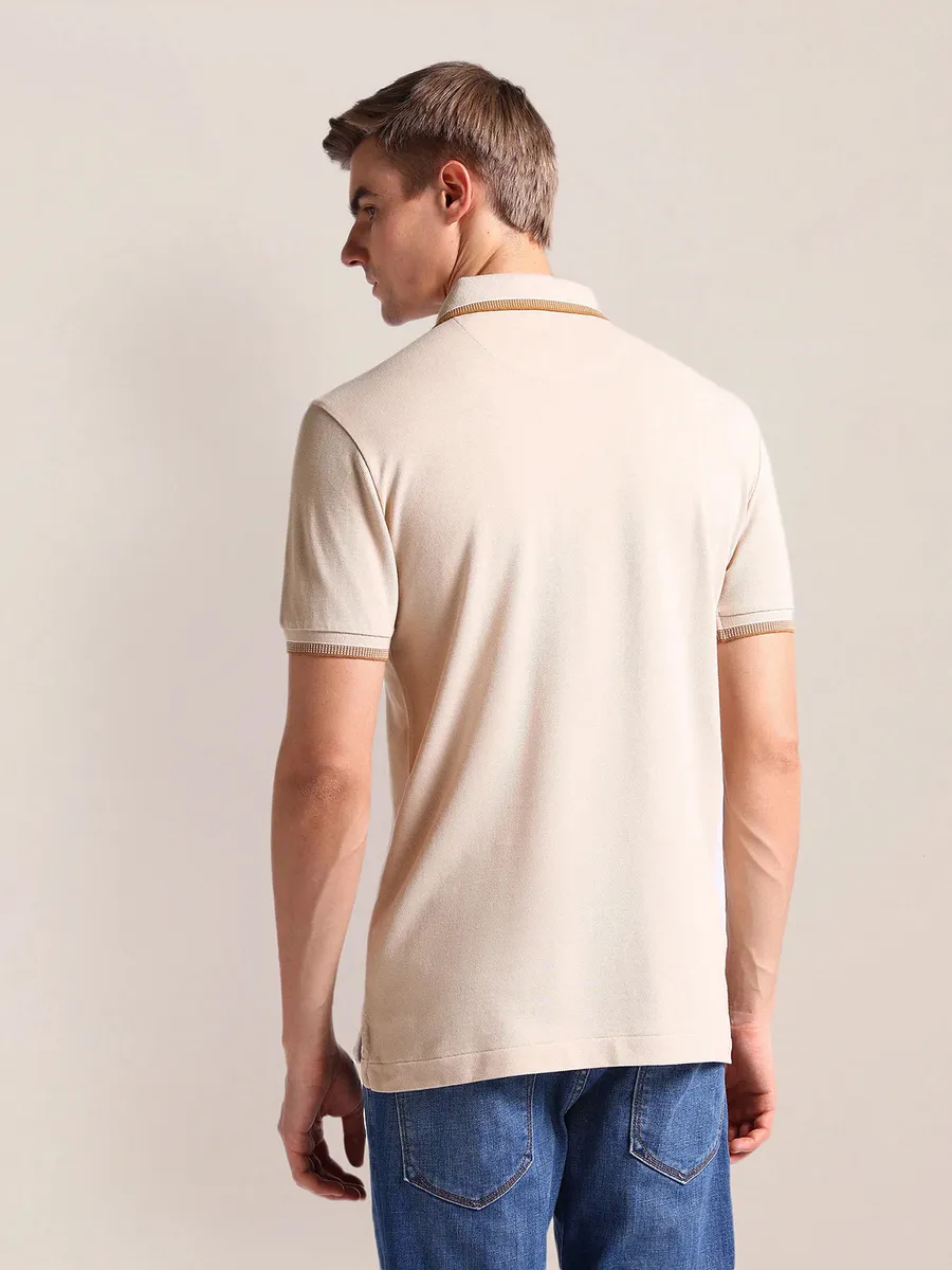 U S POLO ASSN beige cotton plain t-shirt