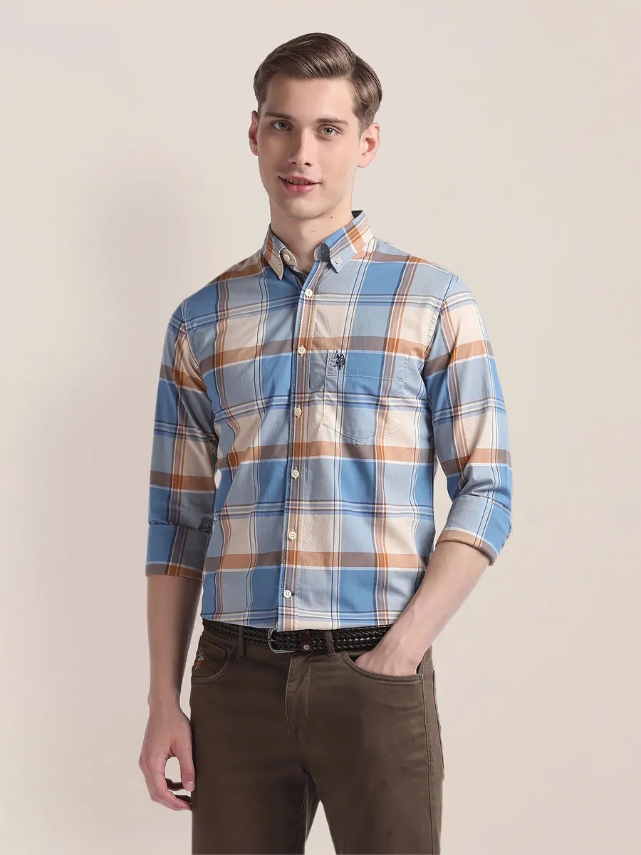 U S POLO ASSN blue and beige checks shirt