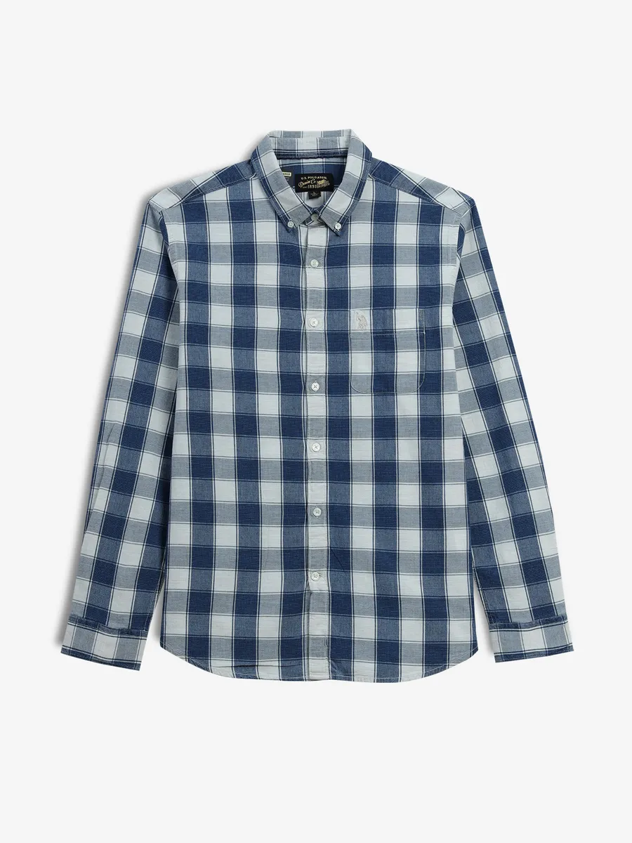 U S POLO ASSN blue and white checks casual shirt