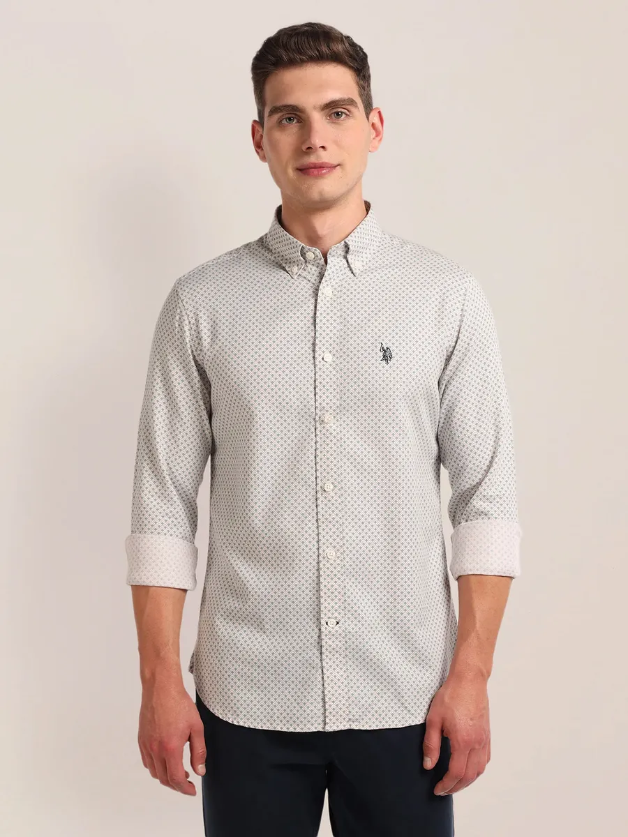 U S POLO ASSN cotton printed beige shirt