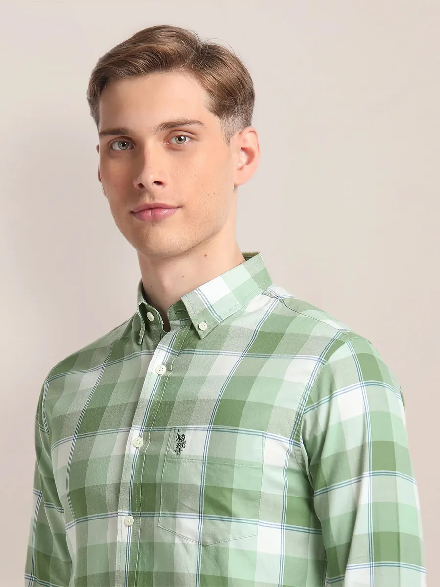 U S POLO ASSN green cotton checks shirt