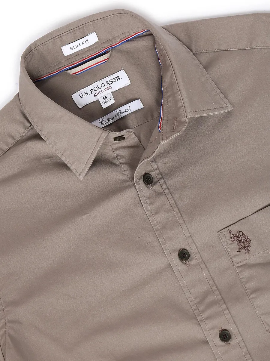 U S POLO ASSN grey plain cotton shirt