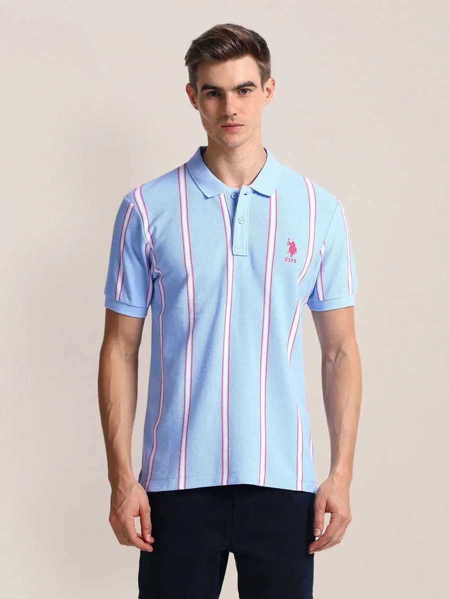 U S POLO ASSN light blue stripe cotton t-shirt