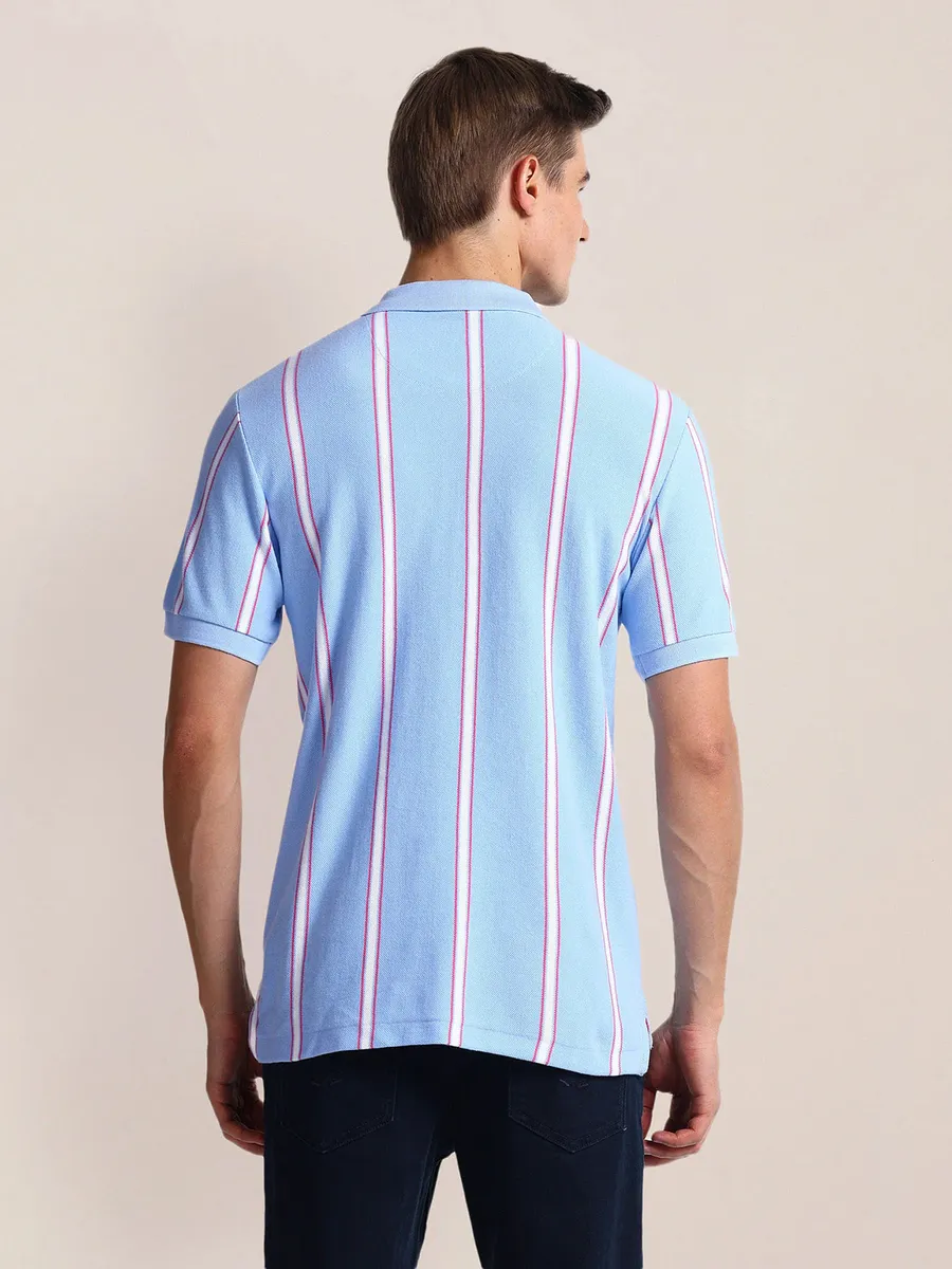 U S POLO ASSN light blue stripe cotton t-shirt