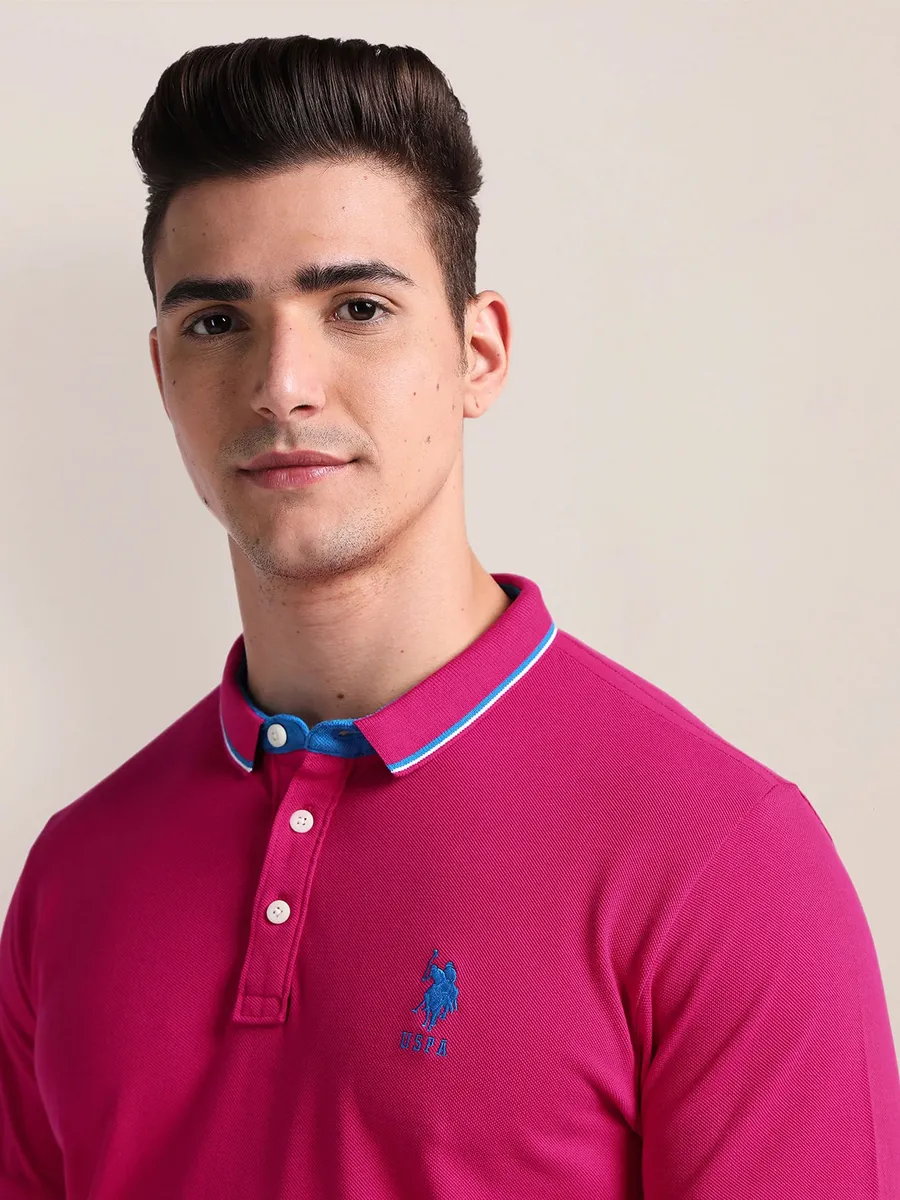 U S POLO ASSN magenta plain t-shirt