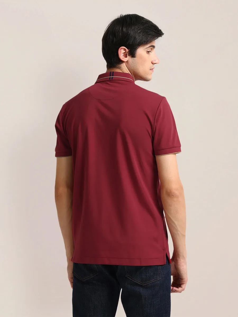 U S POLO ASSN maroon plain cotton polo t-shirt