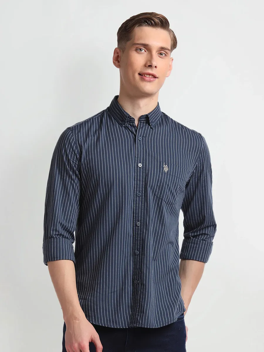 U S POLO ASSN navy cotton stripe shirt