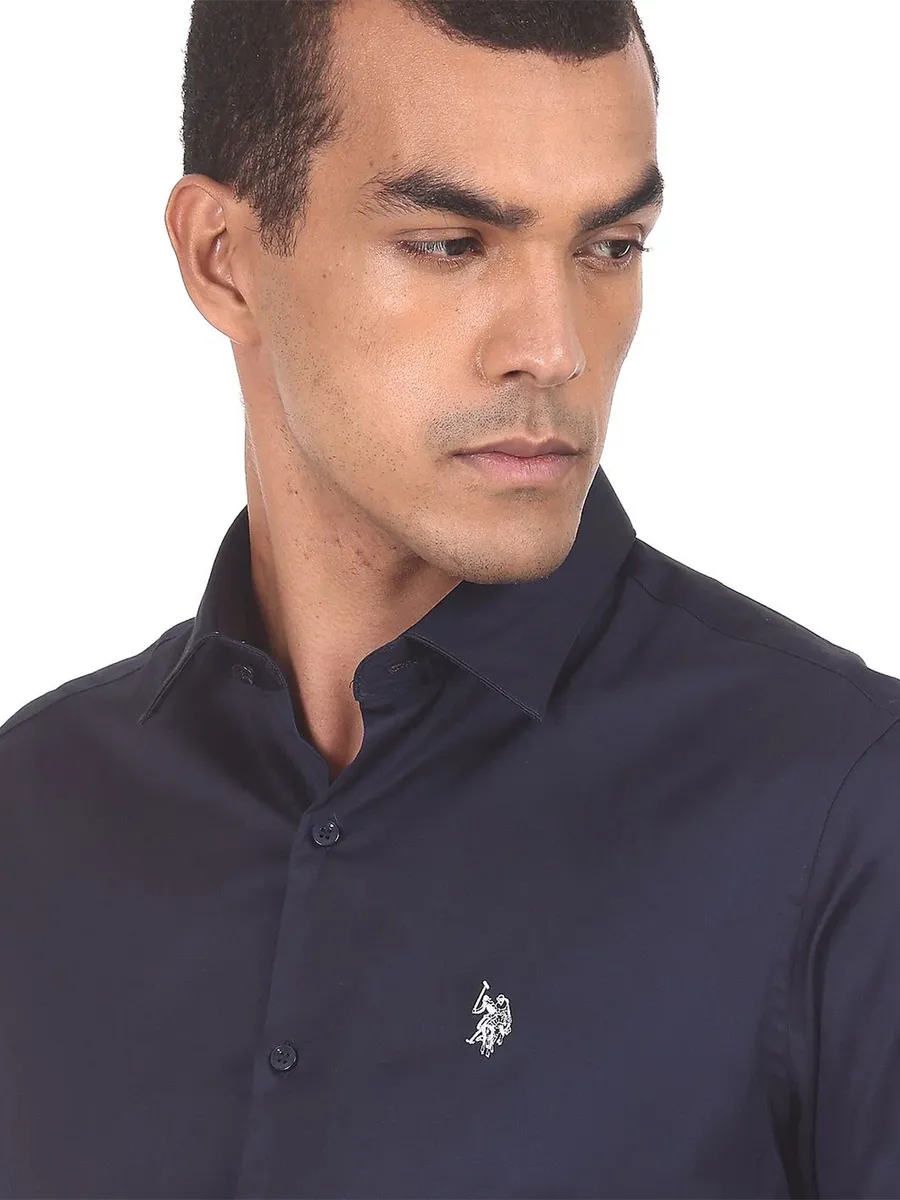 U S POLO ASSN navy plain cotton shirt