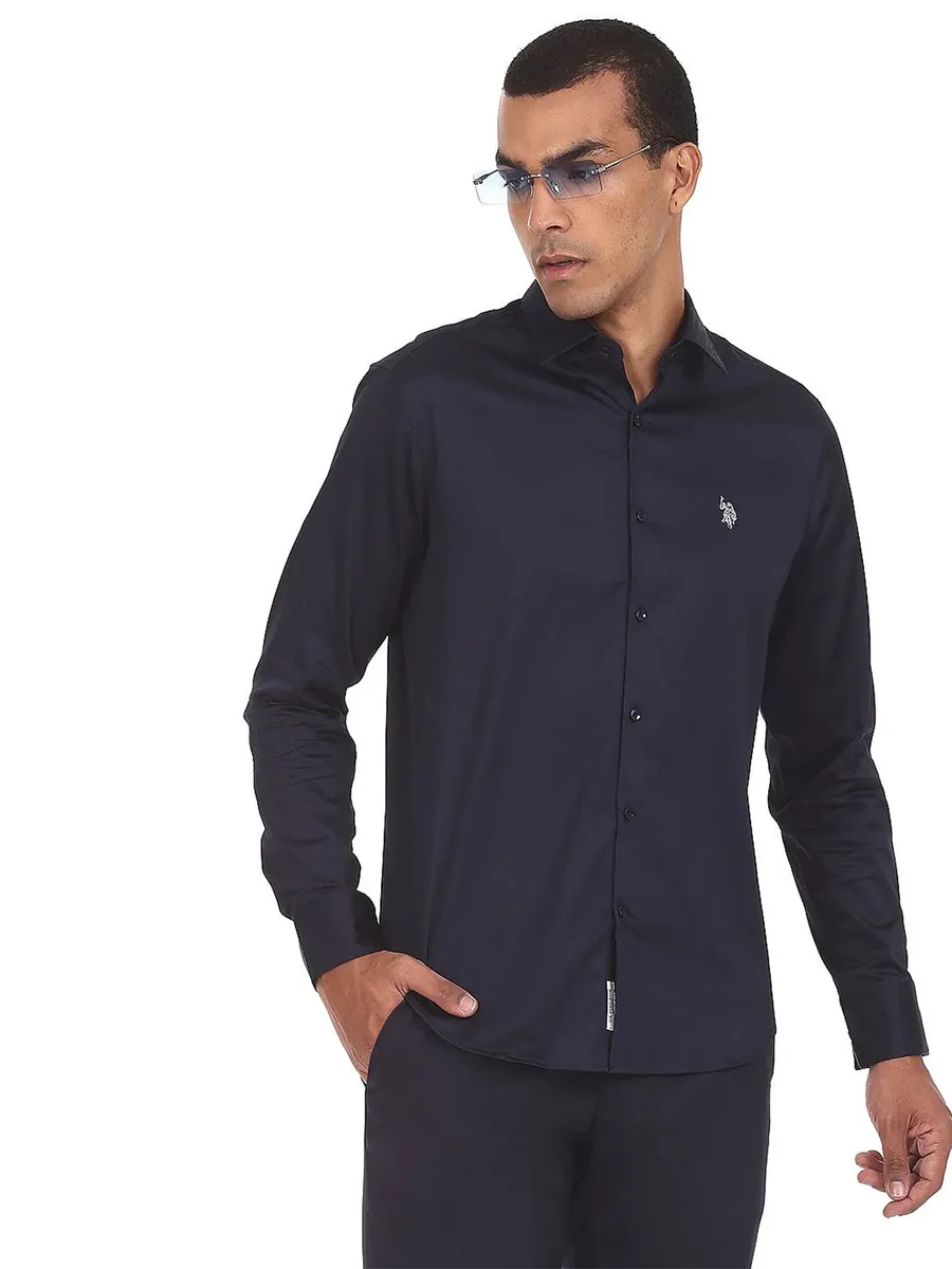 U S POLO ASSN navy plain cotton shirt