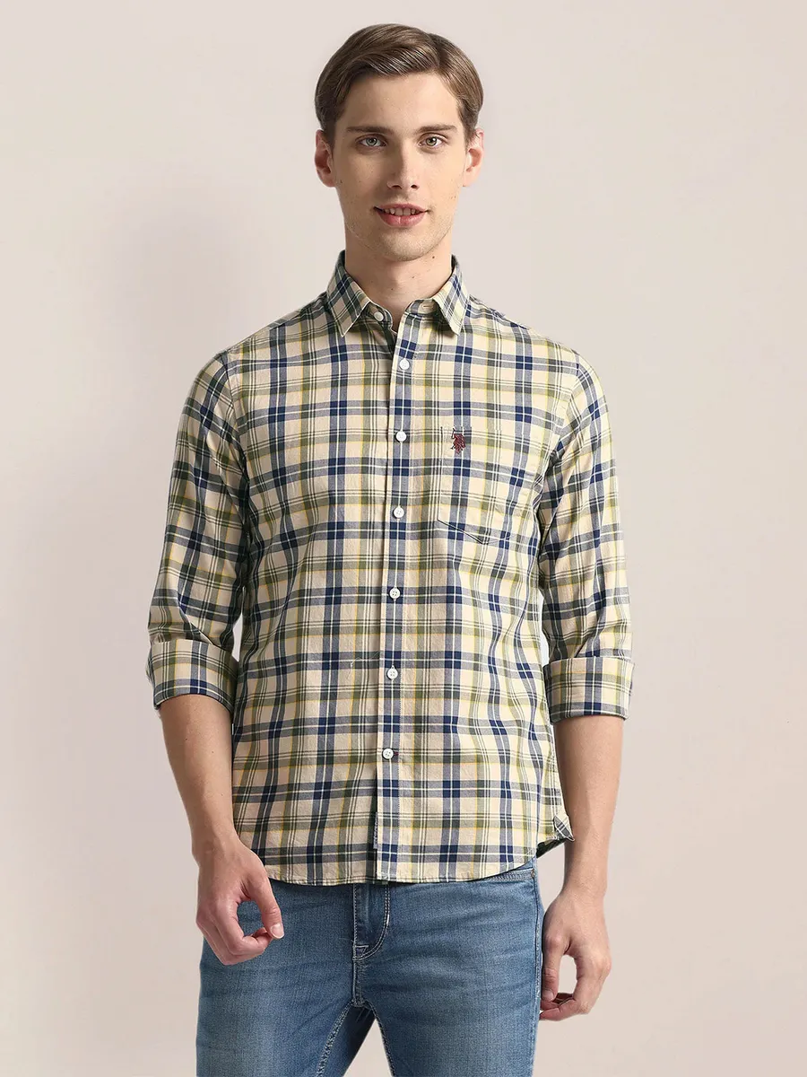 U S POLO ASSN olive checks cotton shirt