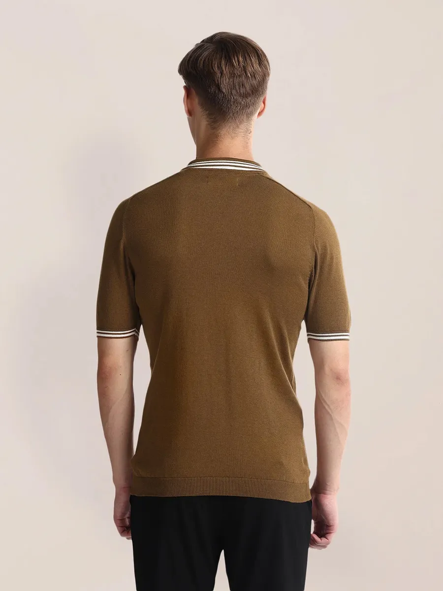 U S POLO ASSN plain brown cotton t-shirt