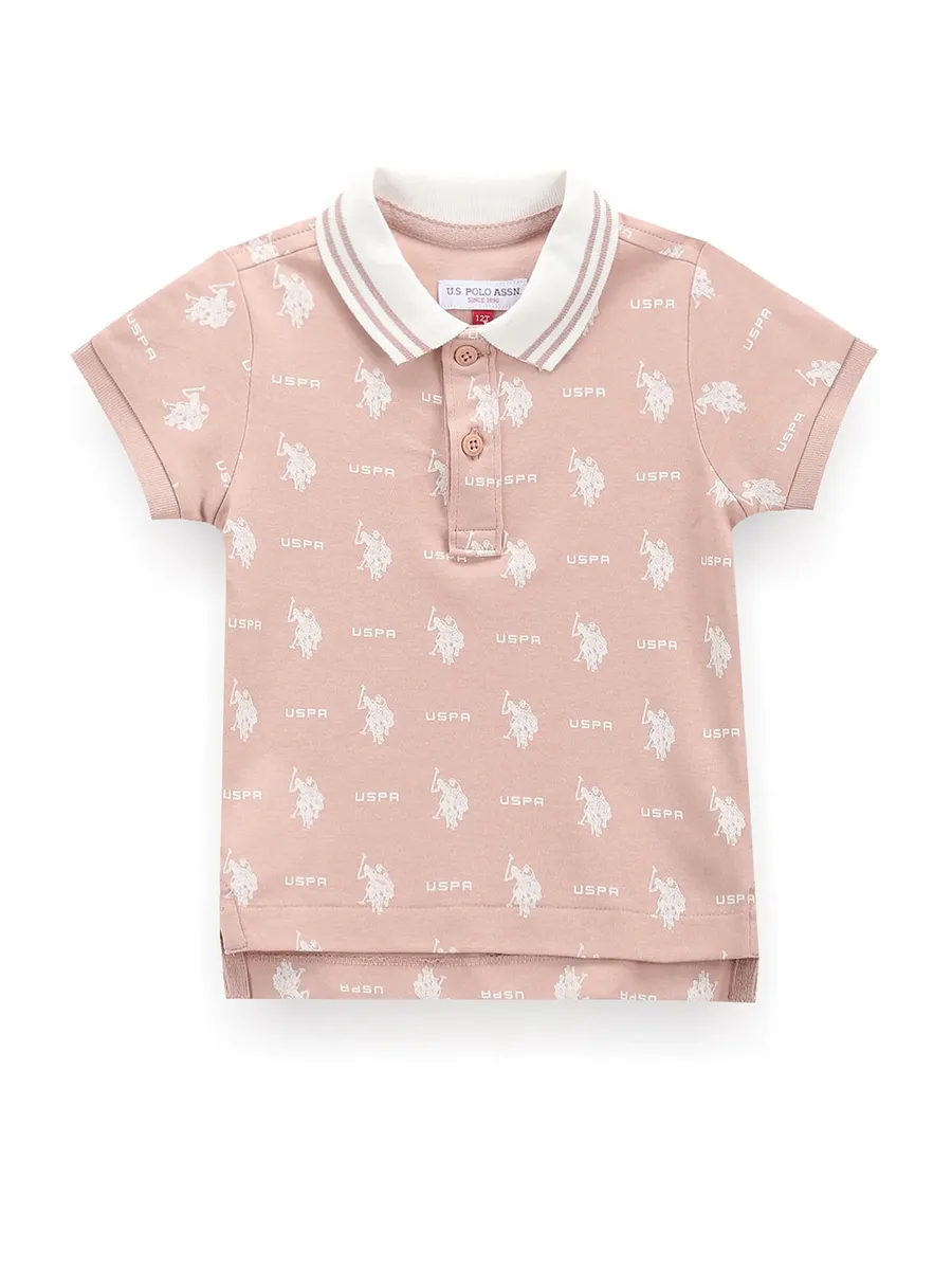 U S POLO ASSN printed peach cotton t-shirt