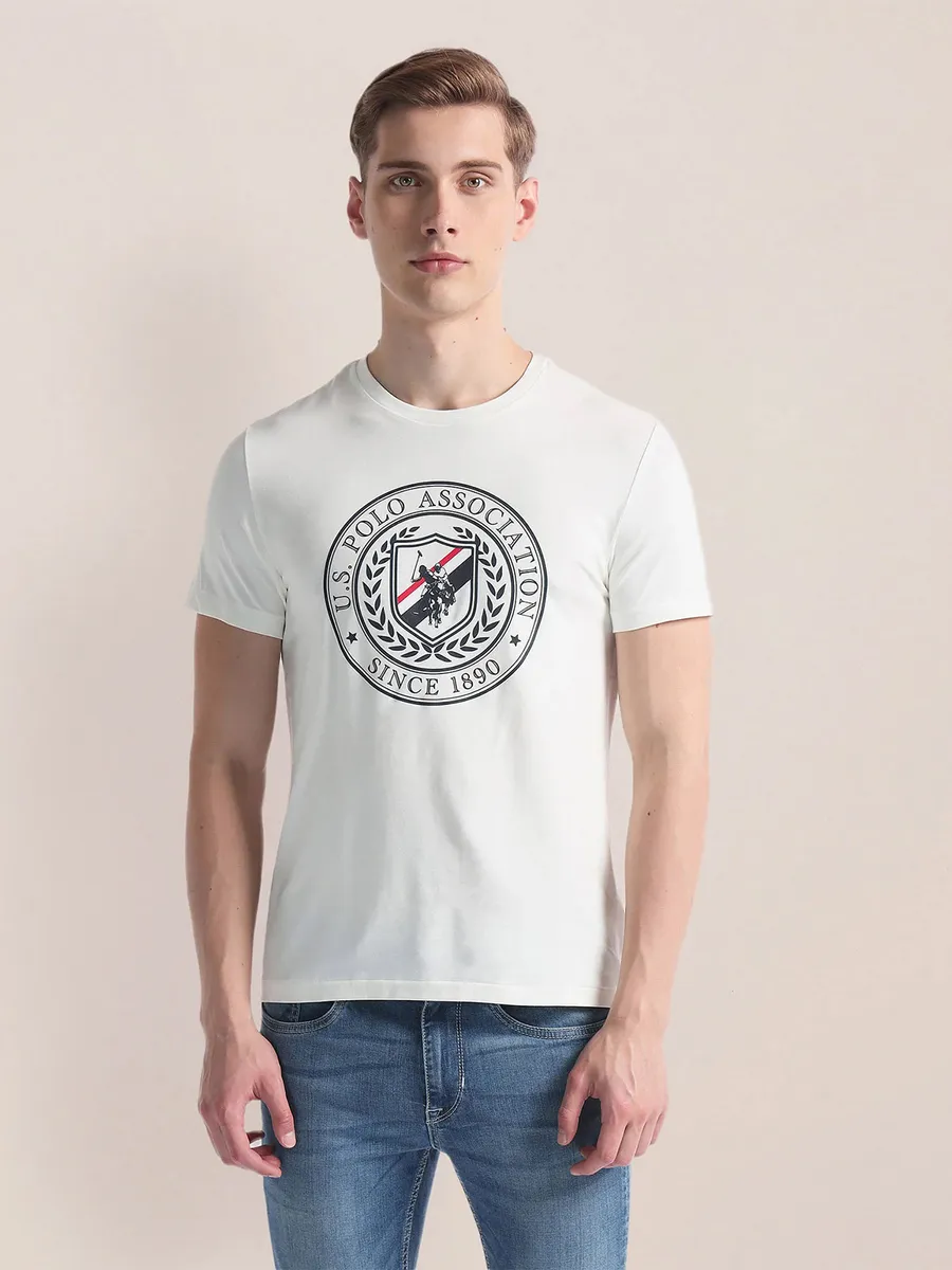 U S POLO ASSN printed white t-shirt in cotton