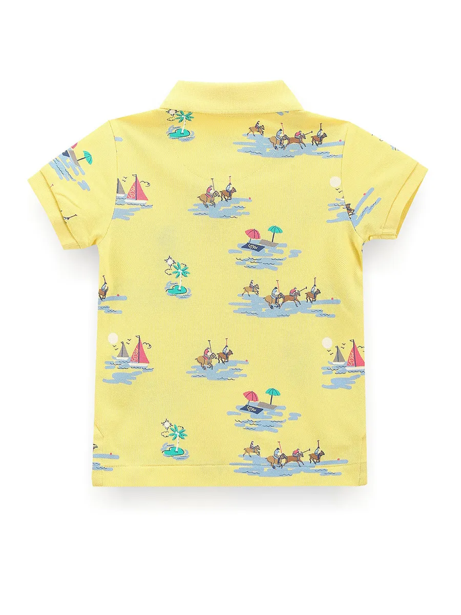 U S POLO ASSN printed yellow cotton t-shirt