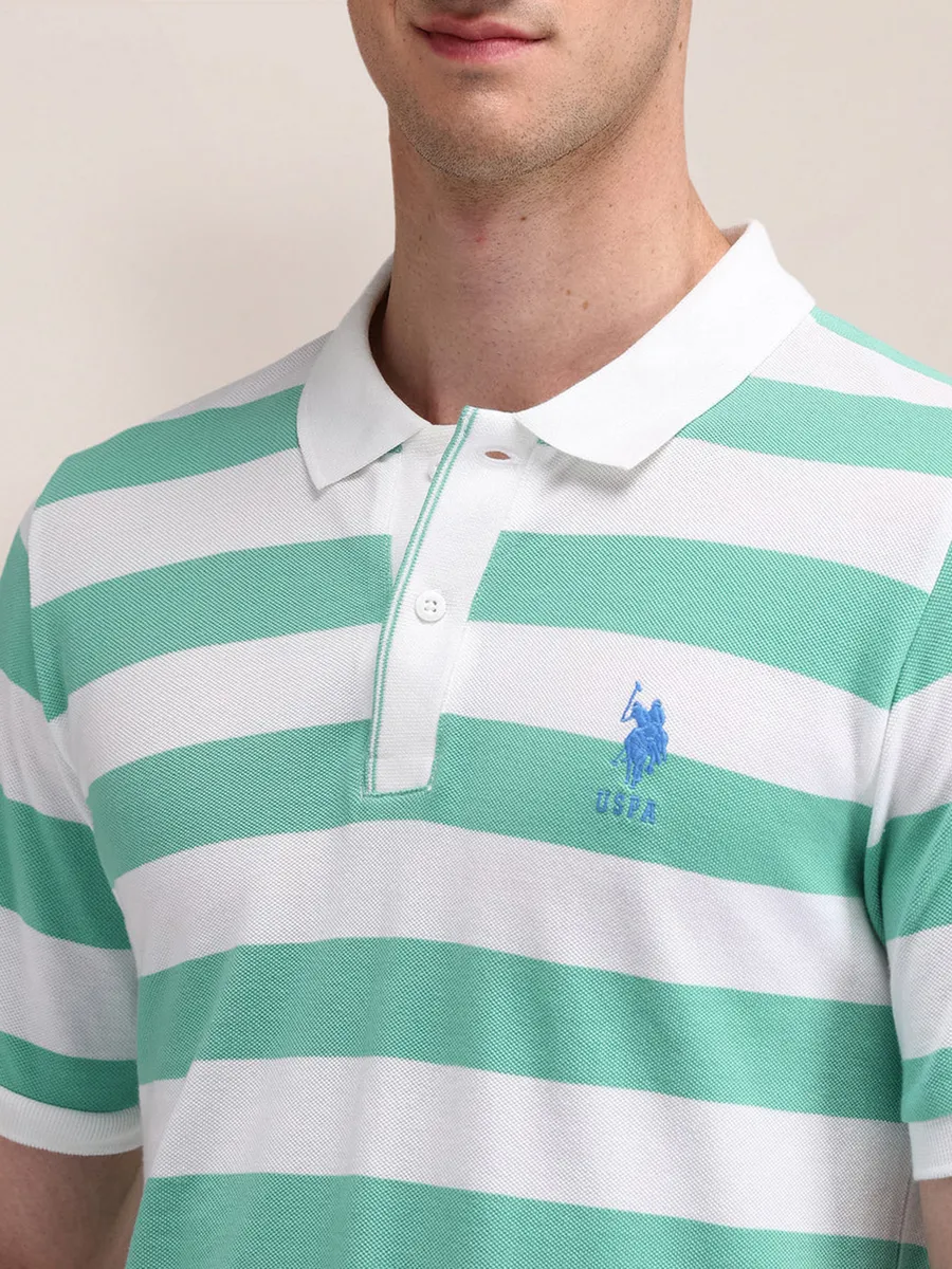 U S POLO ASSN stripe white and green cotton t-shirt