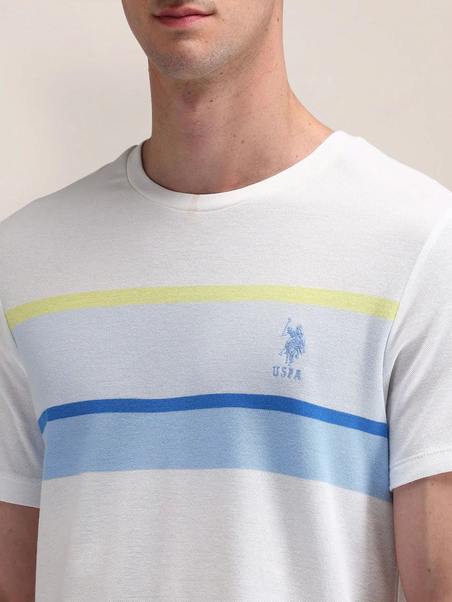 U S POLO ASSN white color block pattern cotton t-shirt