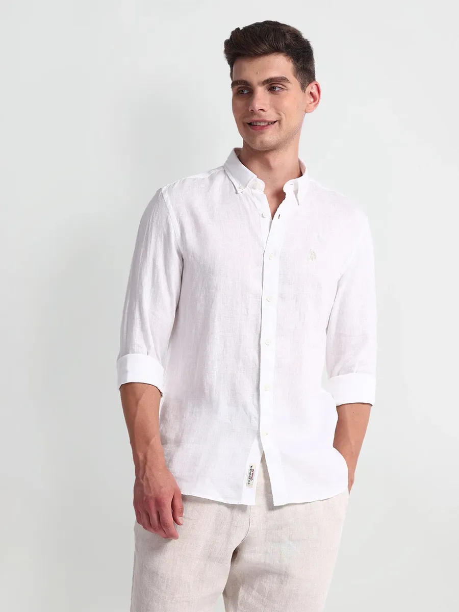 U S POLO ASSN white plain casual shirt
