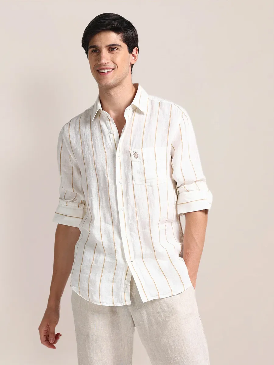 U S POLO ASSN white stripe cotton casual shirt