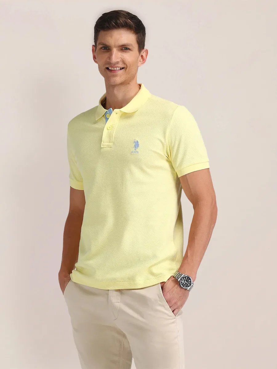 U S POLO ASSN yellow plain cotton t-shirt