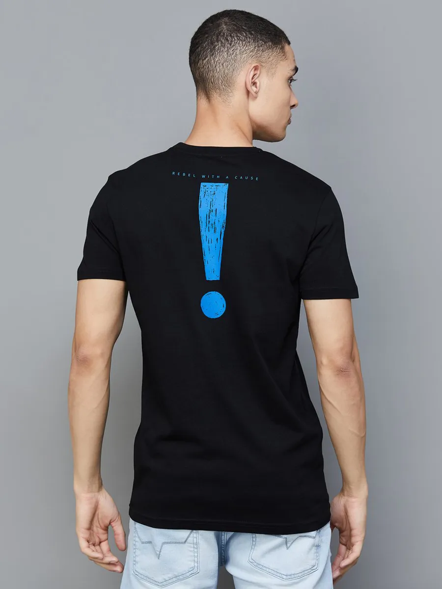 UCB black cotton printed round neck t-shirt