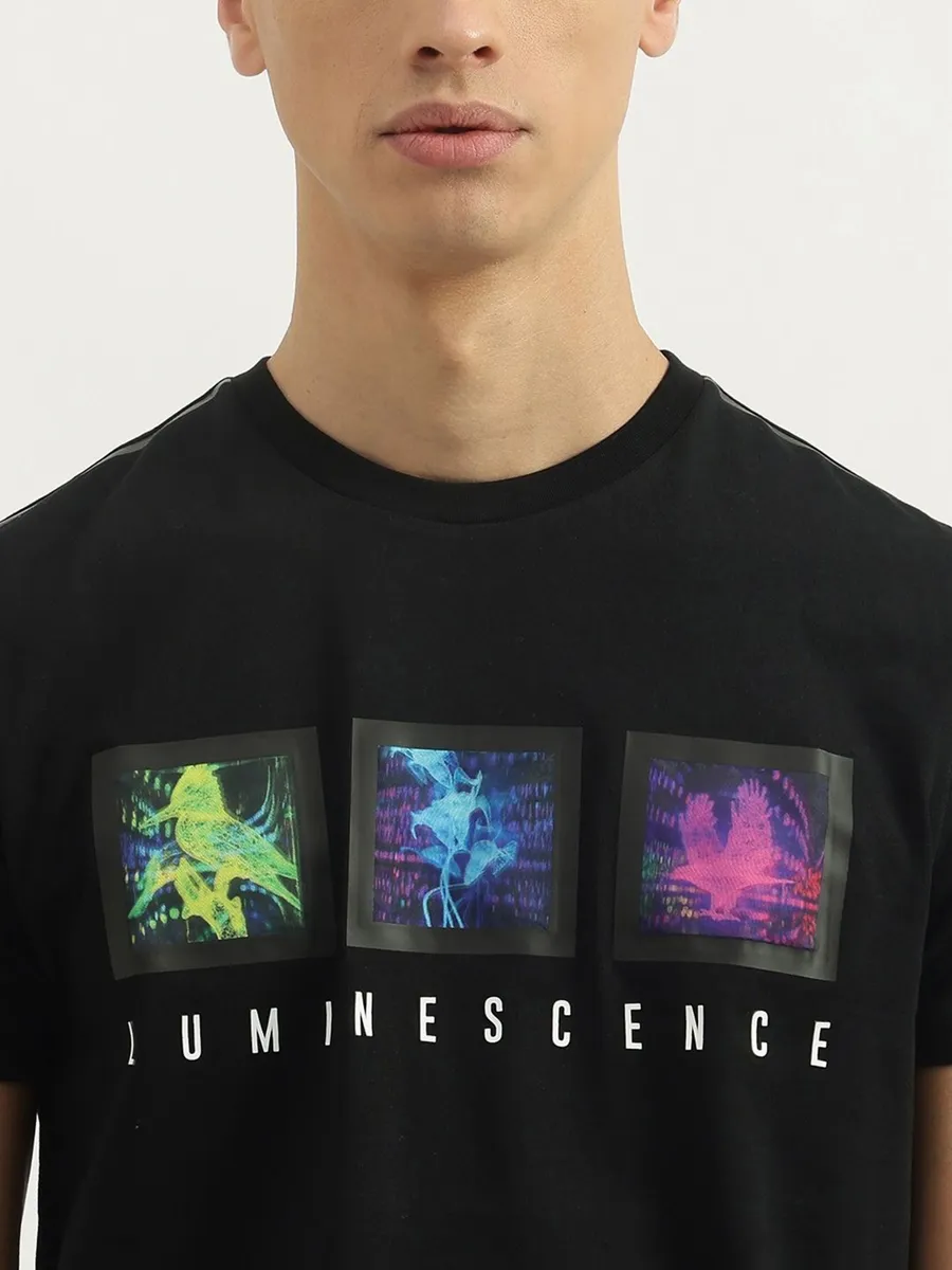 UCB black printed cotton slim fit men t-shirt