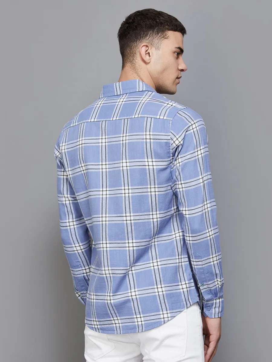 UCB blue cotton checks shirt