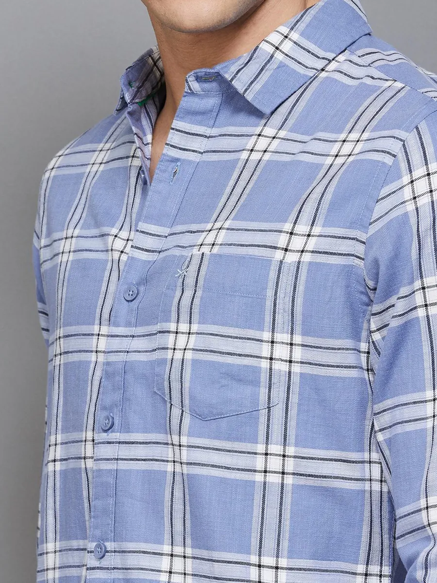 UCB blue cotton checks shirt