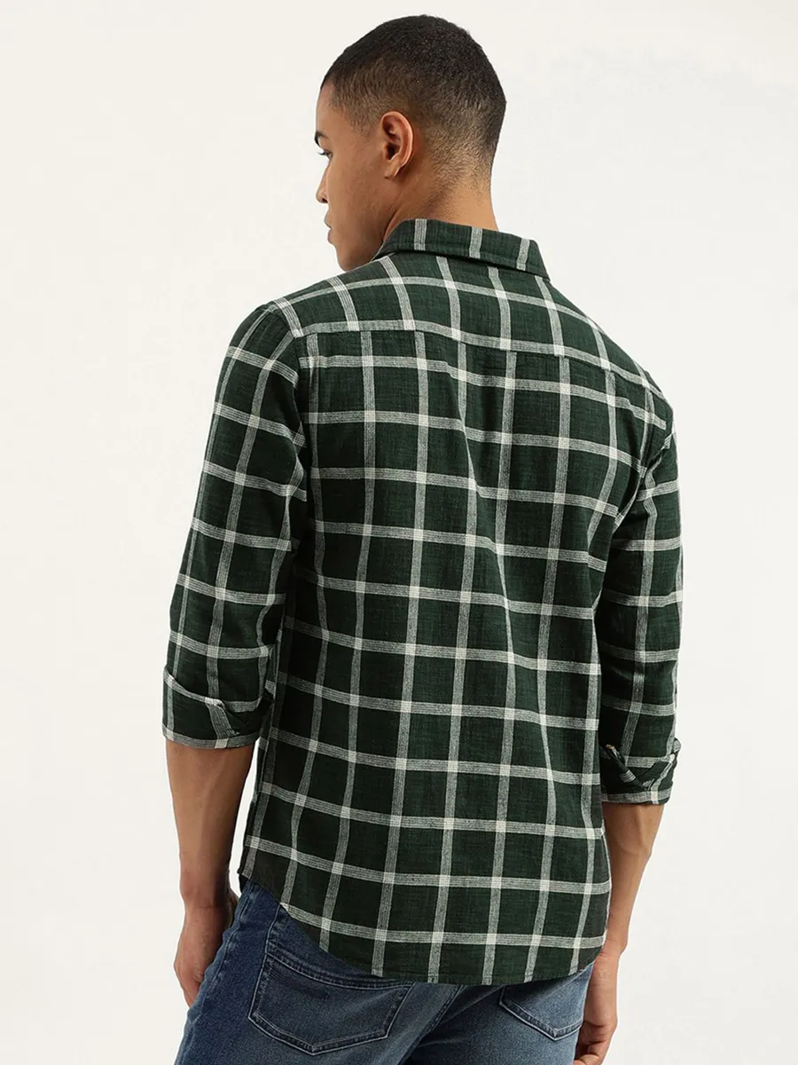 UCB checks green cotton shirt with cutaway collarG3MCS14396