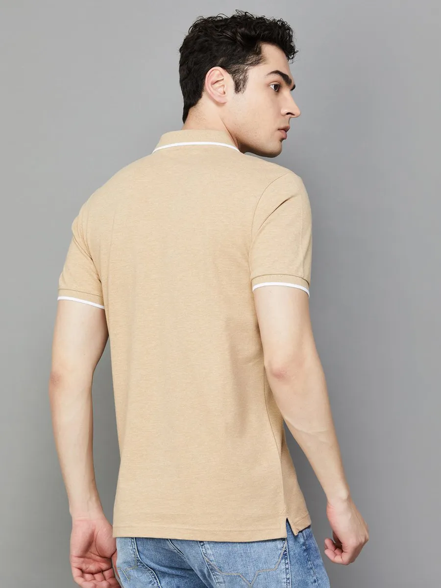 UCB cotton beige slim fit t-shirt