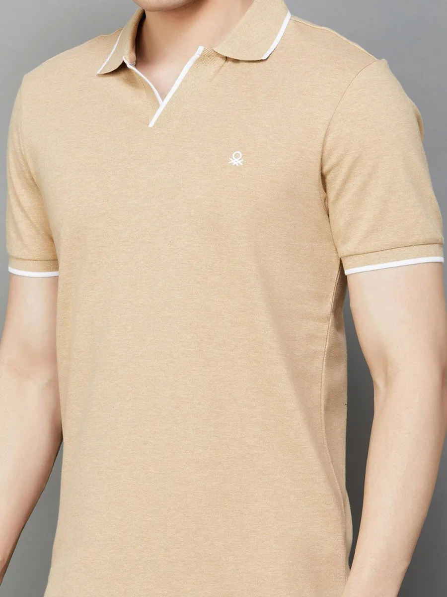 UCB cotton beige slim fit t-shirt
