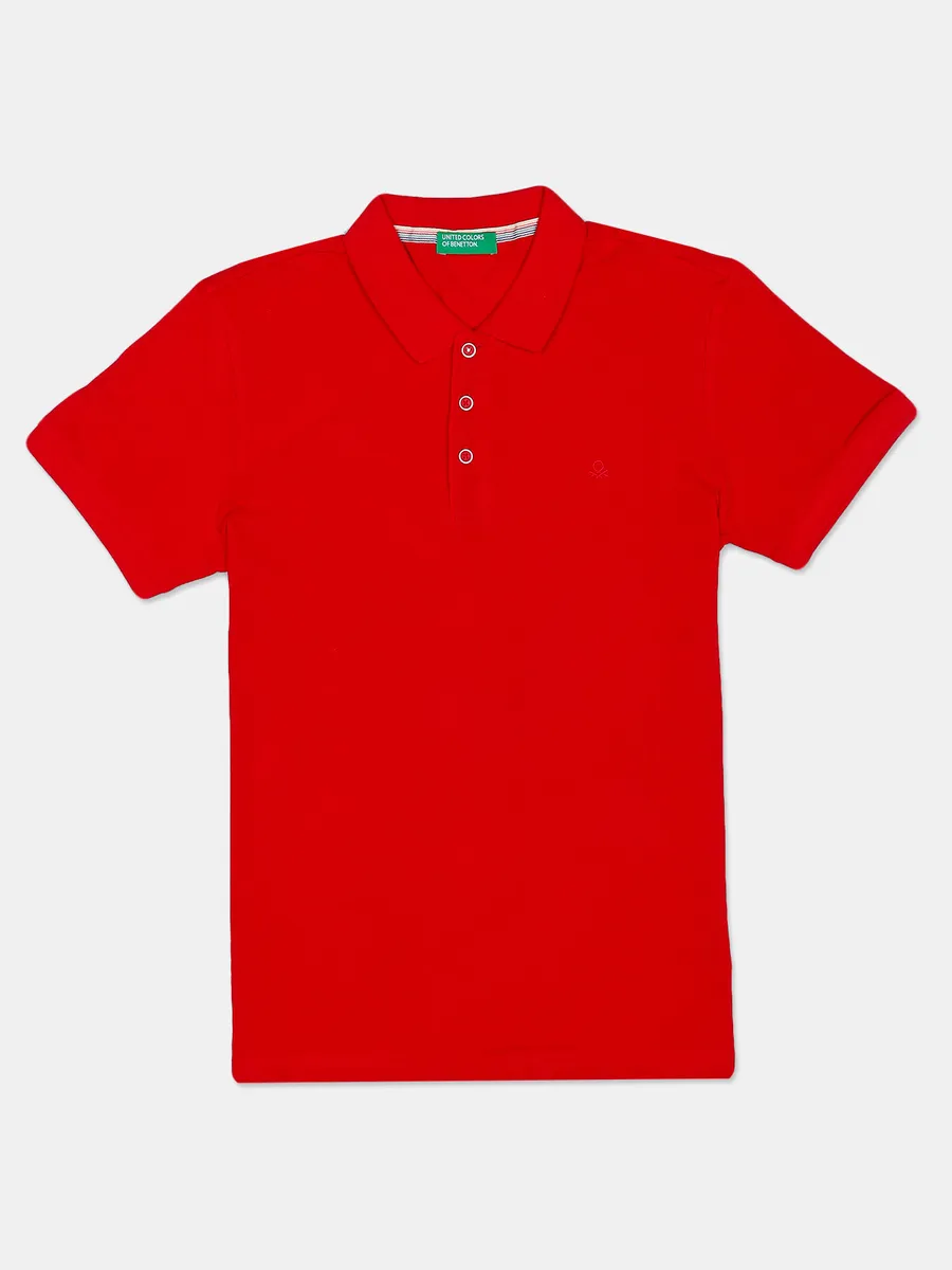 UCB cotton slim fit red plain t shirt