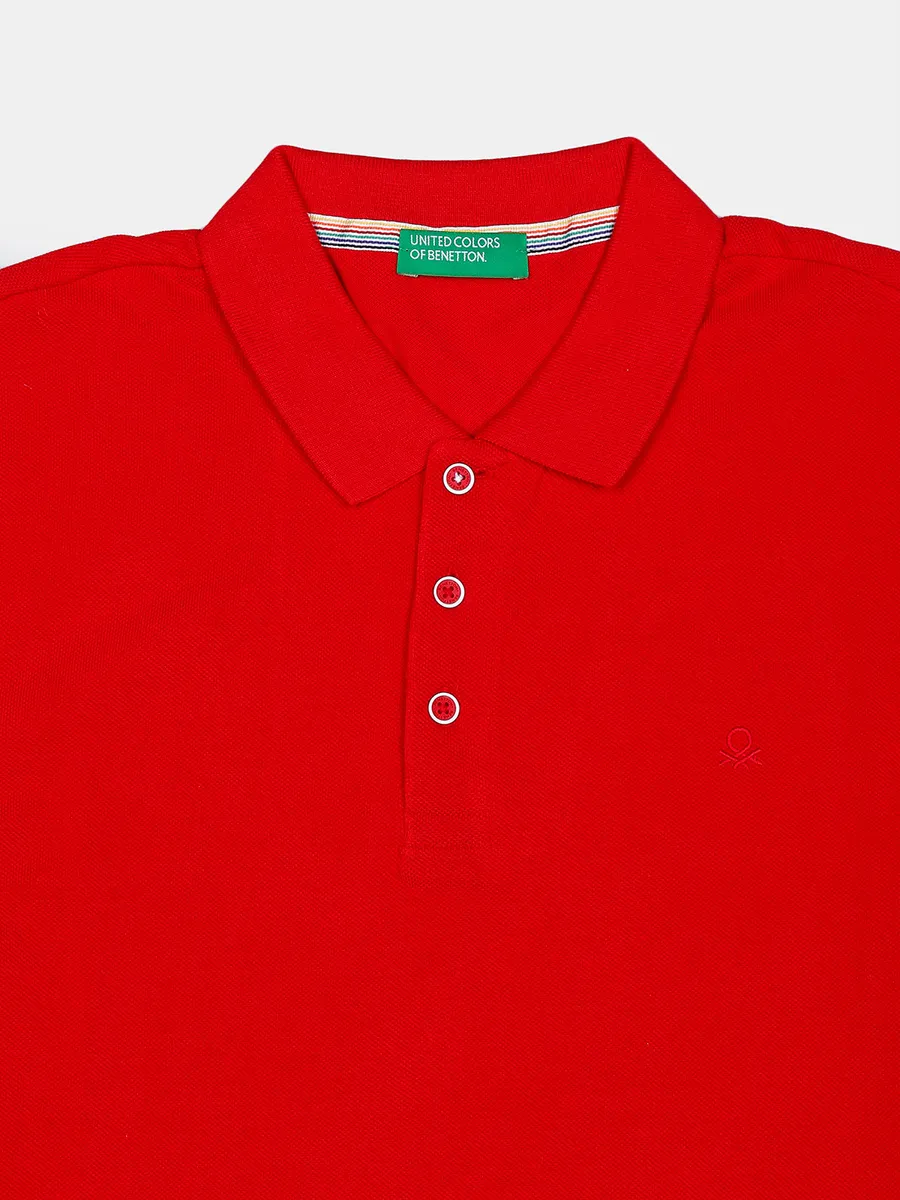 UCB cotton slim fit red plain t shirt