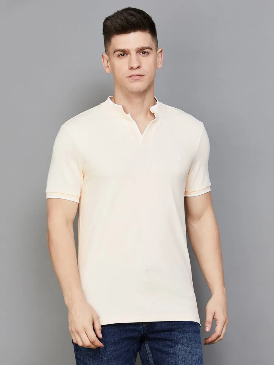 UCB cream plain cotton half sleeves t-shirt