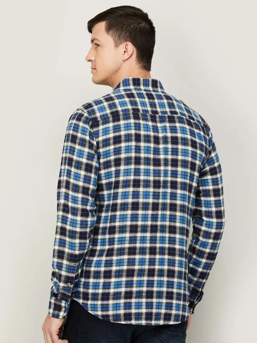 UCB dark blue cotton checks casual shirt