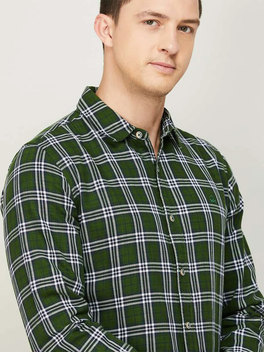 UCB dark green cotton slim fit shirt